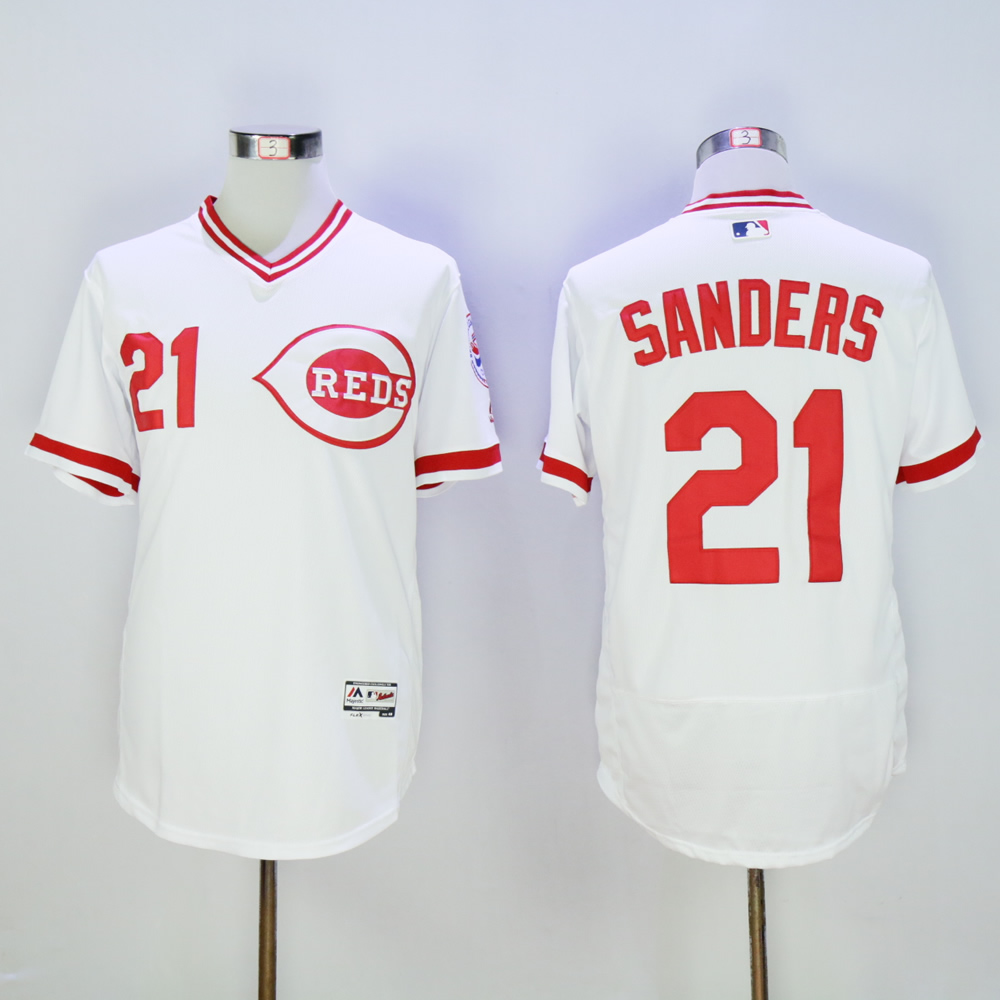 Men MLB Cincinnati Reds #21 Sanders white throwback 1976 jerseys